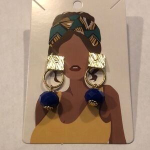 Gold tone Navy Dangle Earrings